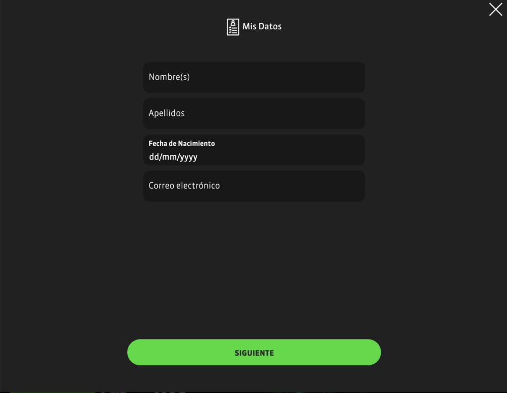Pantalla de registro Strendus MX